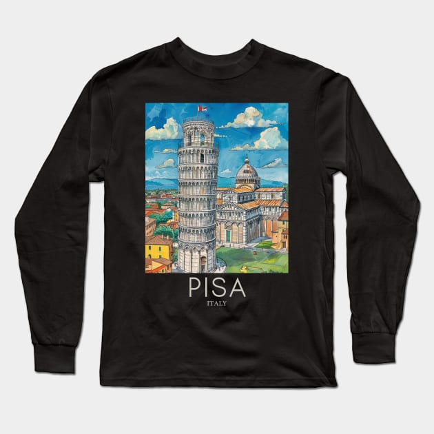 A Pop Art Travel Print of Pisa - Italy Long Sleeve T-Shirt by Studio Red Koala